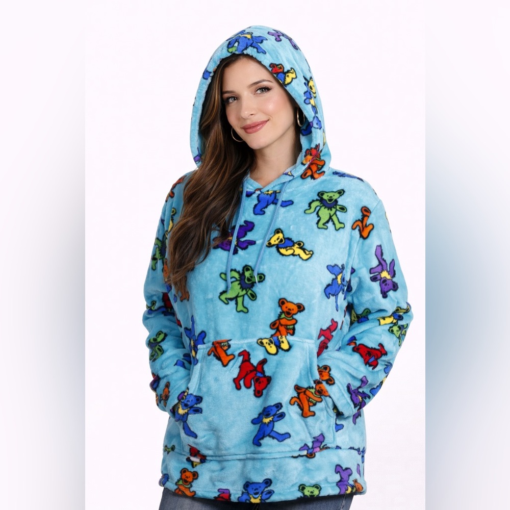 Grateful Dead Dancing Bears Fleece Hoodie Turquoise Unisex Cozy Pullover